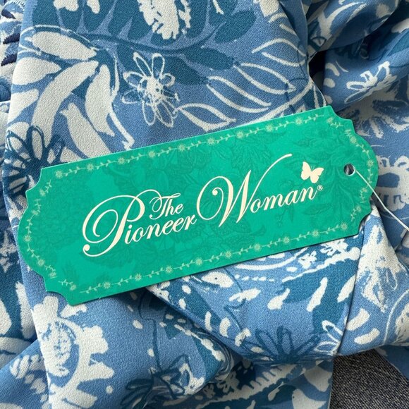 The Pioneer Woman XXL Paisley Lace Up Peasant Blouse Long Sleeve Blue White New - Picture 9 of 12